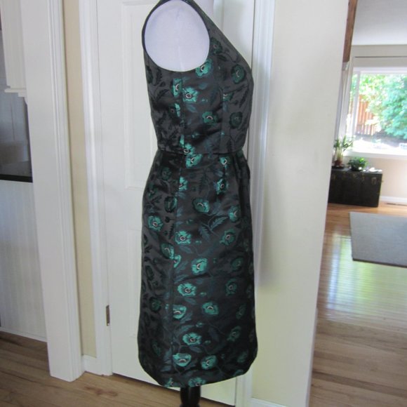 J CREW Jacquard Black w/ Green Floral V-neck Sleeveless Cocktail dress Sz 6 - Picture 6 of 15